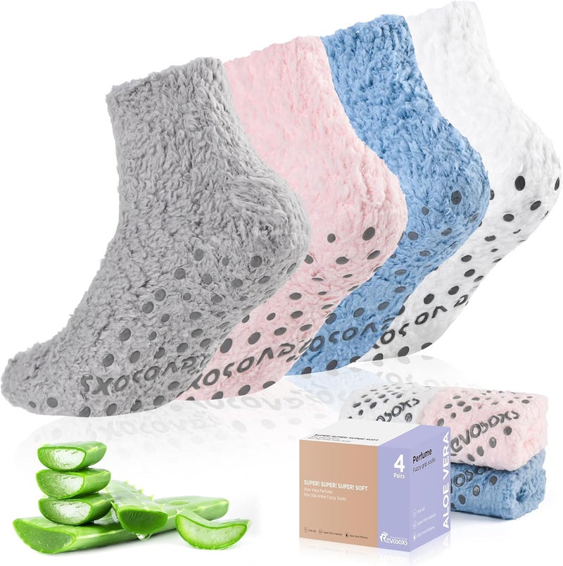 Revosoxs Fuzzy Grip Socks for Women Men,Thick Warm Slipper Cozy Fluffy Non Slip Ankle Hospital socks With Grips. - Image 1